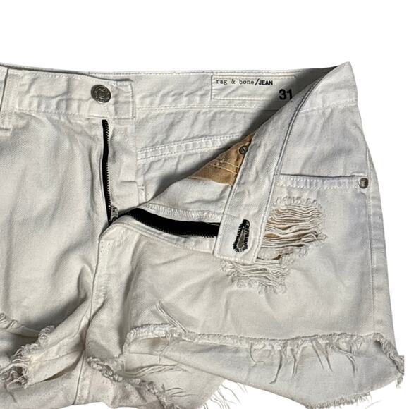 Rag & Bone Marin Bright White Cut-Off Distressed Jeans Shorts White Size 31 - Picture 6 of 10